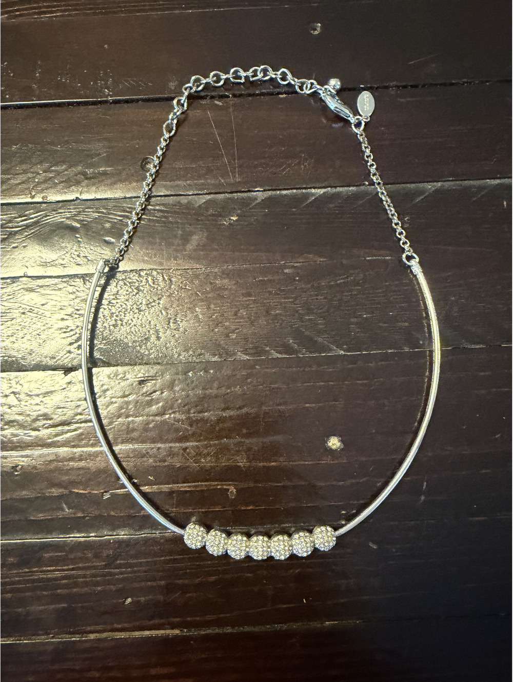 Chico’s Silver Tone Pave Rhinestone Ball Collar Choker Statement Necklace